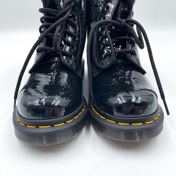 Dr Martens 1460 Boots Leopard Emboss Black Lace Up Combat Ankle Patent Sz 6 - Picture 6 of 12